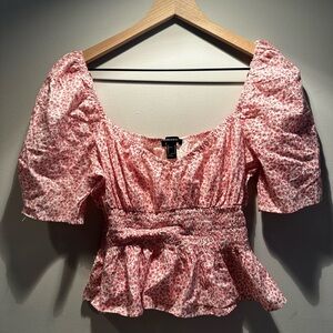Forever 21 Pink Floral Smocked Blouse